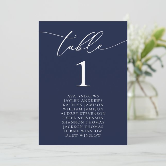 Navy Blue Minimalist Wedding Seating Table Number (Standing Front)