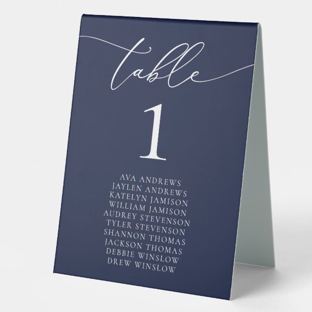 Navy Blue Minimalist Wedding Table Number (Front)