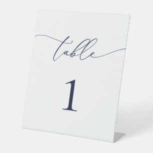 Navy Blue Minimalist Wedding Table Number Pedestal Sign