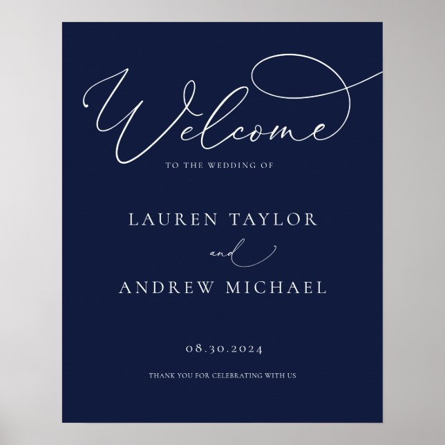 Navy Blue Minimalist Welcome to Our Wedding Sign (Front)