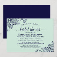 Navy Blue & Mint Green Elegant Lace Bridal Shower