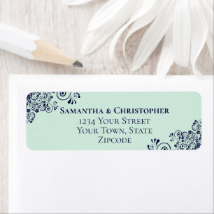 Navy Blue & Mint Green Wedding Return Address Label