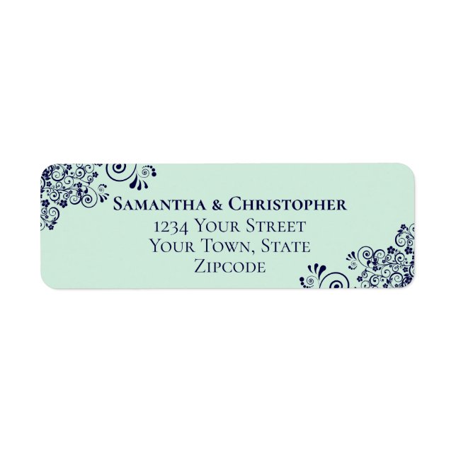 Navy Blue & Mint Green Wedding Return Address Label (Front)