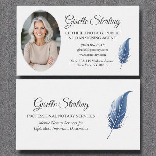 Navy Blue Mobile Notary Public Modern Photo Business Card