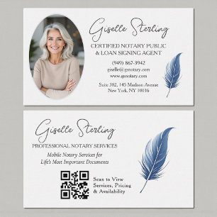 Navy Blue Mobile Notary QR Code Modern Photo  Business Card