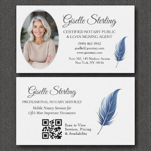 Navy Blue Mobile Notary QR Code Modern Photo Business Card
