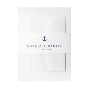 Navy Blue Modern Anchor Nautical Wedding Invitation Belly Band