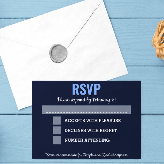 Navy Blue Modern Bar Mitzvah RSVP with Options Card (Creator Uploaded)