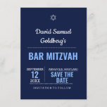 Navy Blue Modern Bar Mitzvah Save the Date Card<br><div class="desc">Designed to coordinate with the entire Navy Blue Bar Mitzvah Collection,  these Save the Date Cards announce your event with style. Each field is fully customisable to say just what you want!</div>