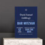 Navy Blue Modern Bar Mitzvah Save the Date Card<br><div class="desc">Designed to coordinate with the entire Navy Blue Bar Mitzvah Collection,  these Save the Date Cards announce your event with style. Each field is fully customisable to say just what you want!</div>