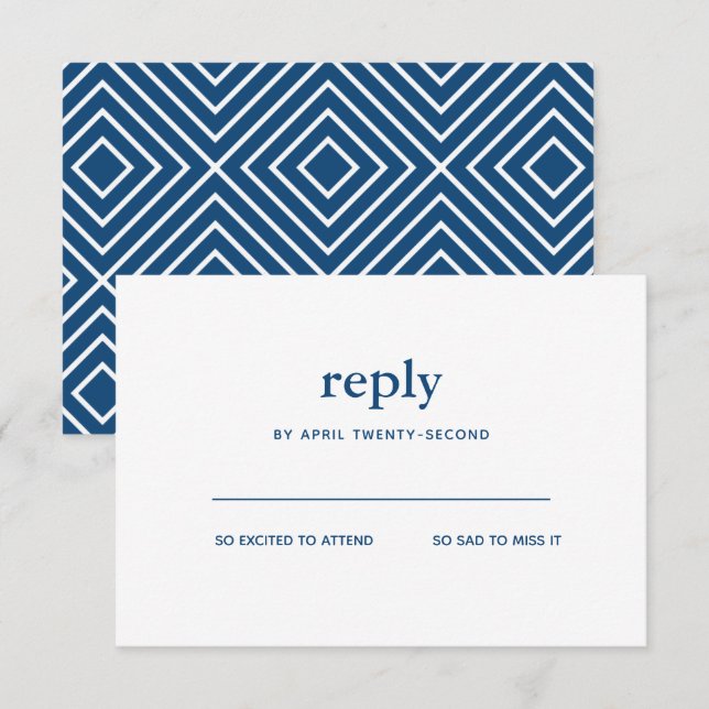 Navy Blue Modern Bar Mitzvah White Reply Card (Front/Back)