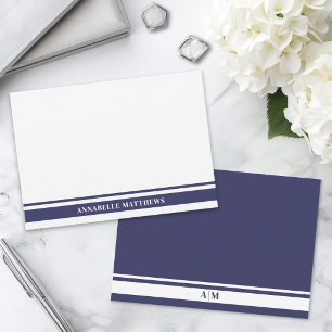 Navy Blue Modern Border Minimalist Monogram Card