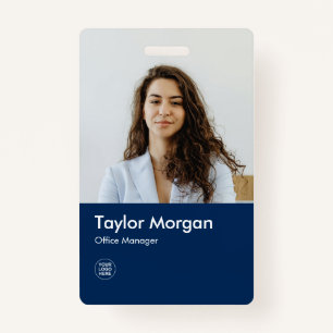 Navy Blue Modern Business ID Card   Employee Badge ID Badge