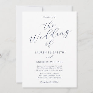 Navy Blue Modern Calligraphy Script Wedding Invitation
