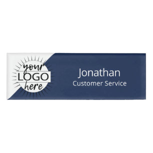 Navy Blue Modern Custom Logo Magnet Employee Staff Name Tag