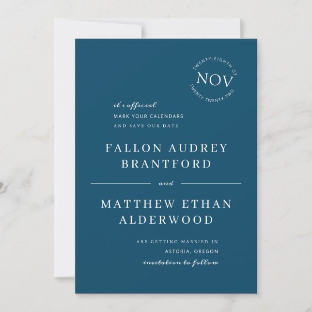 Navy Blue Modern Date Seal Save the Date (Front)