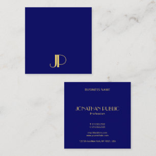 Navy Blue Modern Elegant Gold Monogram Template Square Business Card