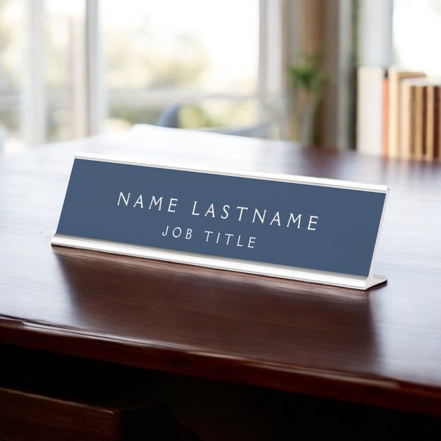 Navy Blue Modern Elegant Professional Classy Desk Name Plate (Creator Uploaded)