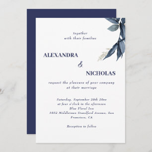 Navy Blue Modern Elegant Wedding Invitation