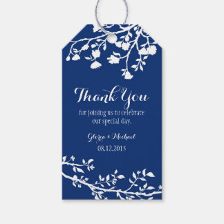 Navy Blue Modern Flower Wedding Thank You Tags