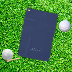 Navy Blue Modern Girly Monogram Name Golf Towel