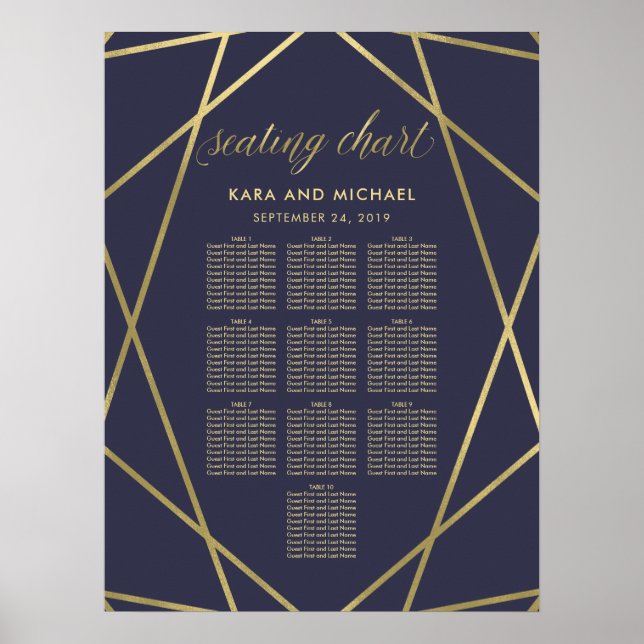 Navy Blue Modern Gold Diamond Seating Chart (Front)