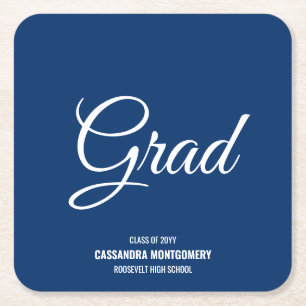 Navy Blue Modern Graduation Party Square Paper Coaster