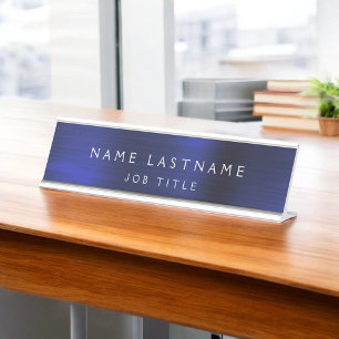 Navy Blue Modern Metallic Professional Classy Desk Name Plate