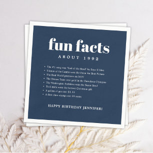 Navy Blue Modern Minimal Fun Facts Birthday Year Napkin