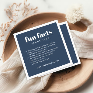 Navy Blue Modern Minimal Fun Facts Birthday Year Napkin