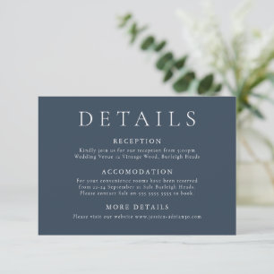 Navy Blue Modern Minimal Wedding Details Enclosure Card