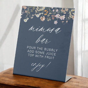 Navy Blue Modern Minimalist Bridal Mimosa Bar  Pedestal Sign