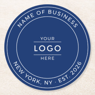 Navy Blue Modern Minimalist Business Logo Est Year Round Paper Coaster