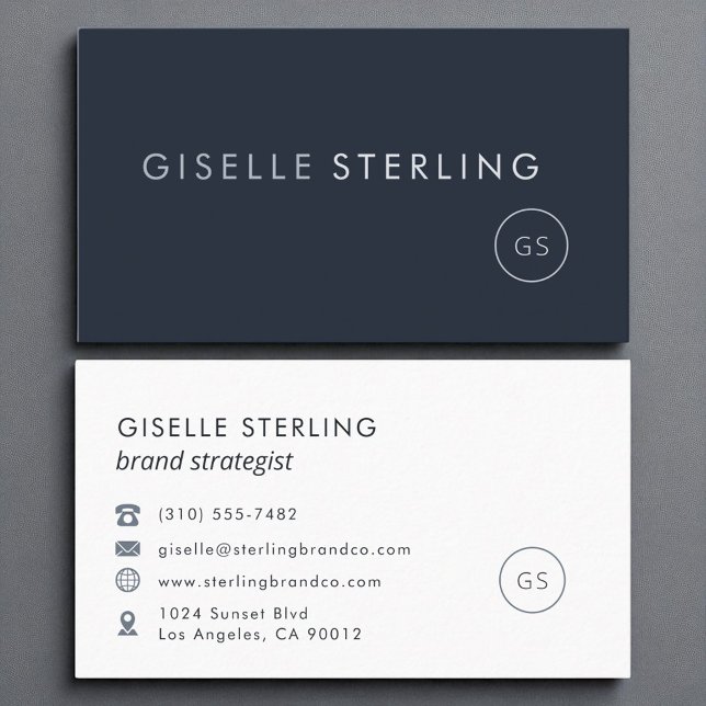 Navy Blue Modern Minimalist Monogram Luxury Business Card (Creator Uploaded)
