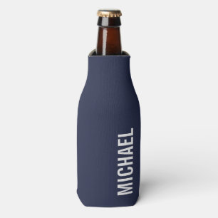 Navy Blue Modern Minimalist Personalised Name Bottle Cooler