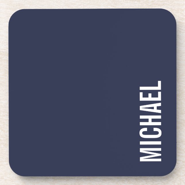 Navy Blue Modern Minimalist Personalised Name Coaster (Front)