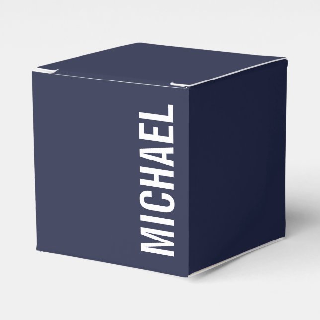 Navy Blue Modern Minimalist Personalised Name Favour Box (Front Side)