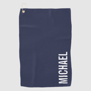 Navy Blue Modern Minimalist Personalised Name Golf Towel