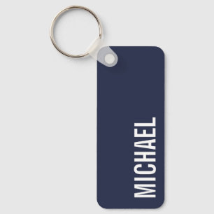Navy Blue Modern Minimalist Personalised Name Key Ring