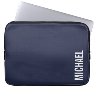 Navy Blue Modern Minimalist Personalised Name Laptop Sleeve