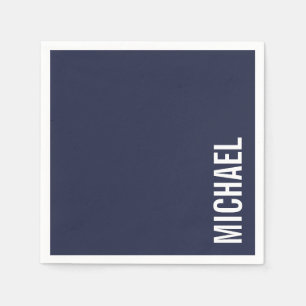 Navy Blue Modern Minimalist Personalised Name Napkin