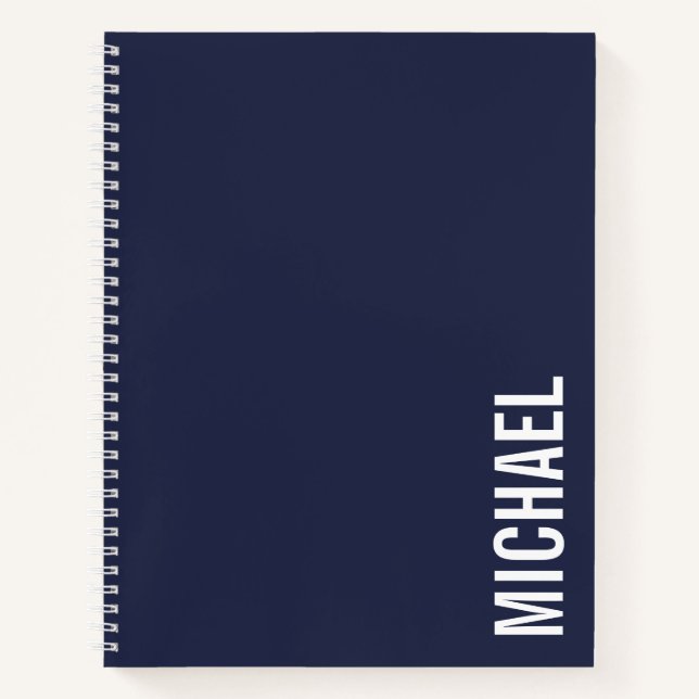Navy Blue Modern Minimalist Personalised Name Notebook (Front)