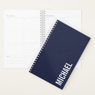 Navy Blue Modern Minimalist Personalised Name Planner