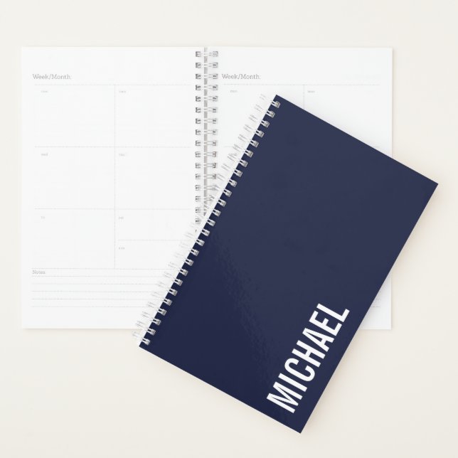 Navy Blue Modern Minimalist Personalised Name Planner (Display)