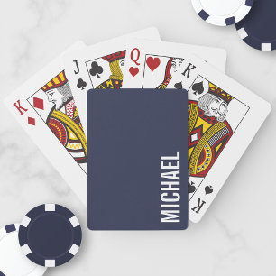 Navy Blue Modern Minimalist Personalised Name Playing Cards