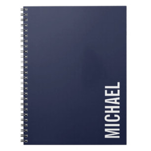 Navy Blue Modern Minimalist Personalized Name Notebook