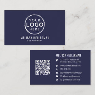 Navy Blue Modern Minimalist Professional Logo Business Card