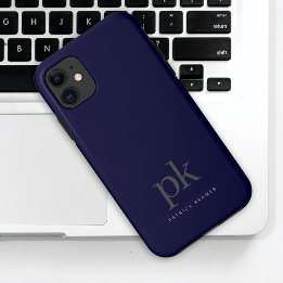 Navy Blue Modern Minimalist Simple Monogram iPhone 11 Case
