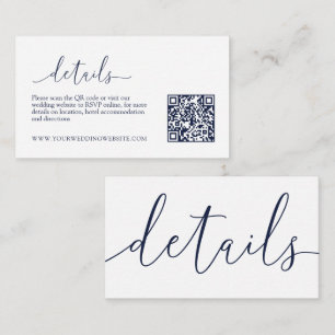 Navy Blue Modern Minimalist Wedding Details RSVP E Enclosure Card