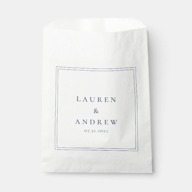 Navy Blue Modern Minimalist Wedding Favour Bags (Front)